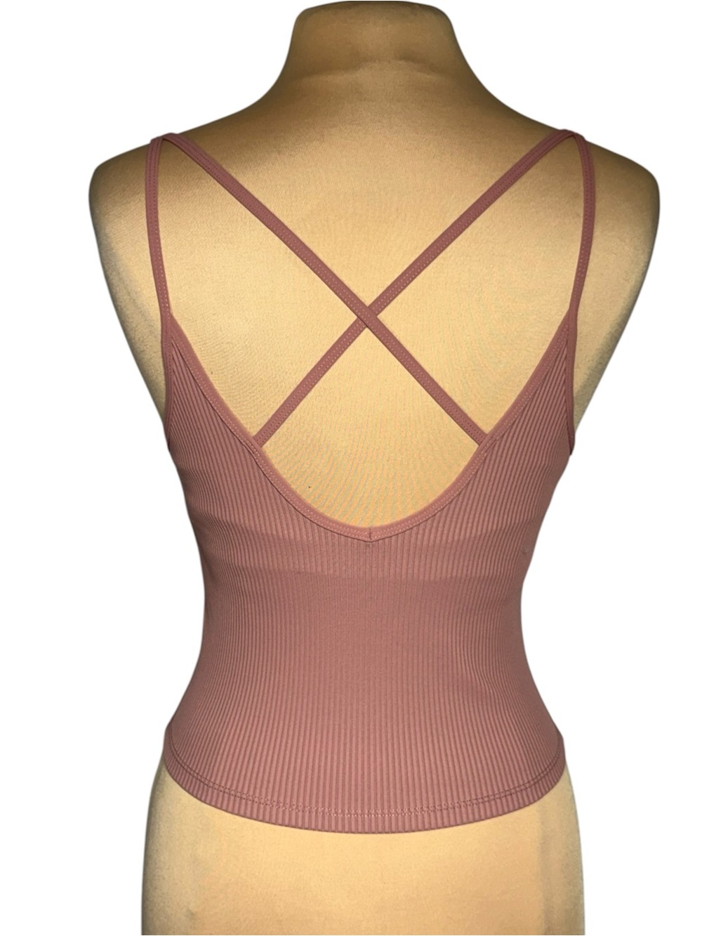 Vuori Rib Crop Tank Women’s Dusty Rose Mauve Criss Cross Yoga Top Size Medium - Picture 4 of 8
